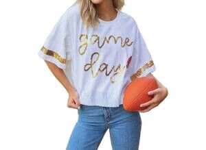 NEW SIMPLY SOUTHERN sequin game day top in white